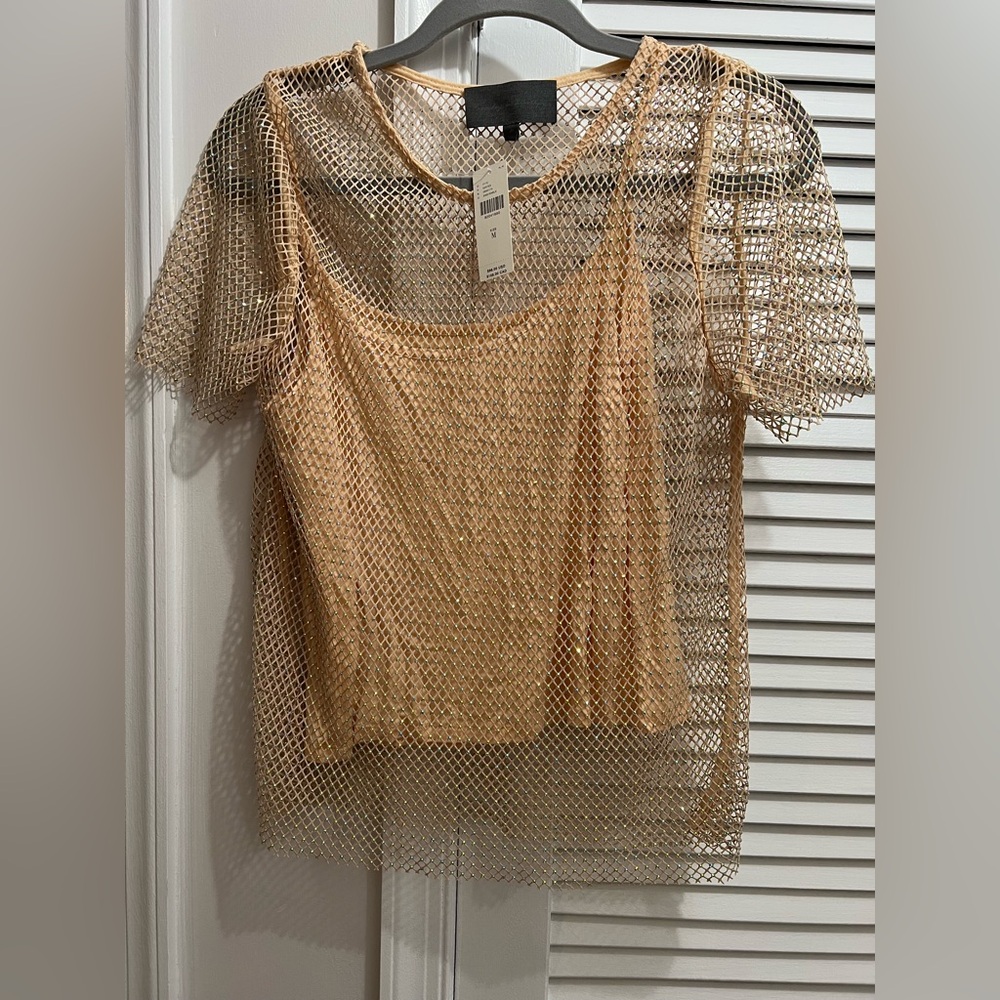 BRAND NEW ANTHROPOLOGIE TOP BLOUSE WITH Camisole PEACH SPARKLING Retail $98